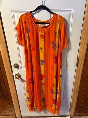 Vintage Kloz Lynne Plus 1X Orange Floral Dress Loose Fit Boho Retro